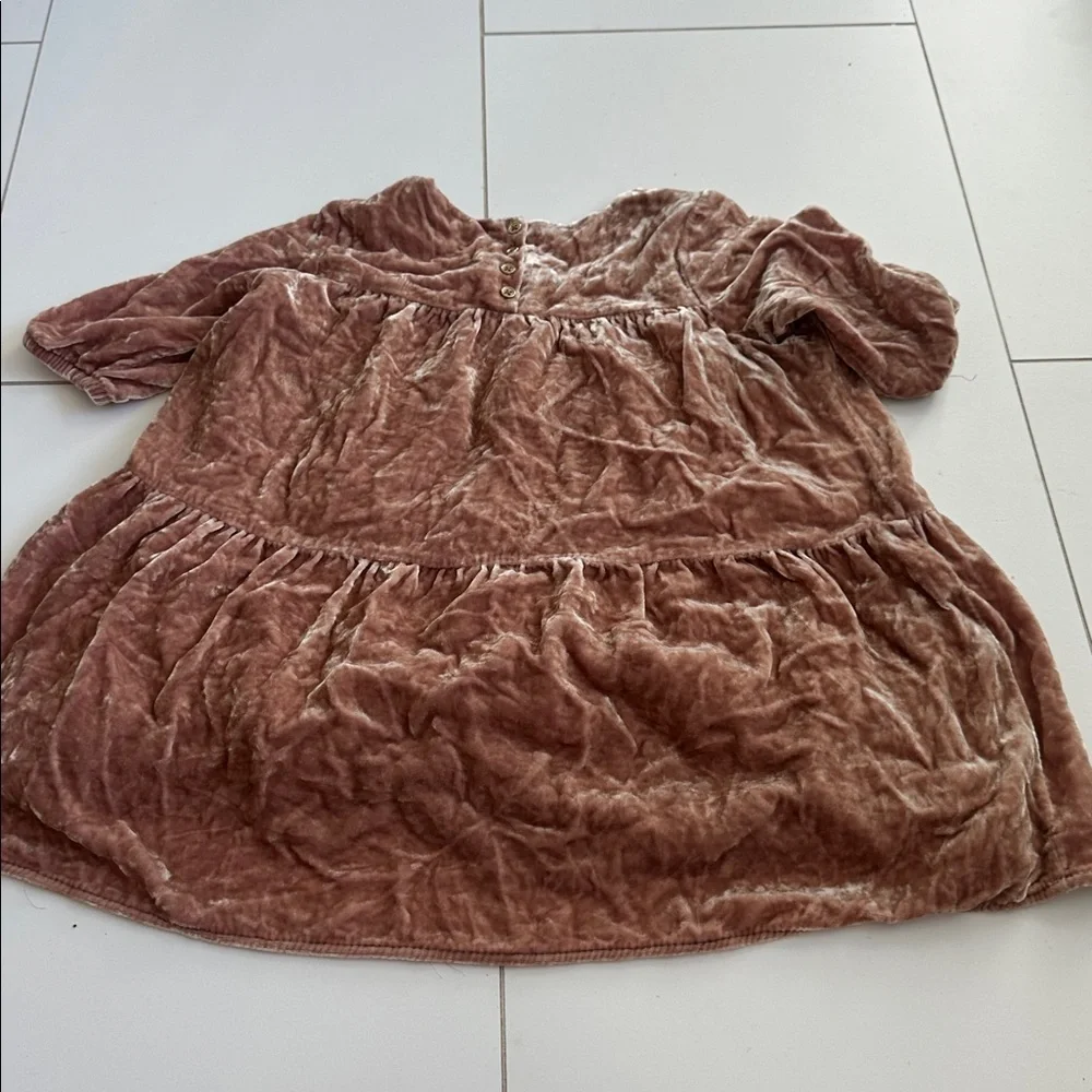 Mango Velvet Kids Dress in Soft Pink dusty Brown 4/5